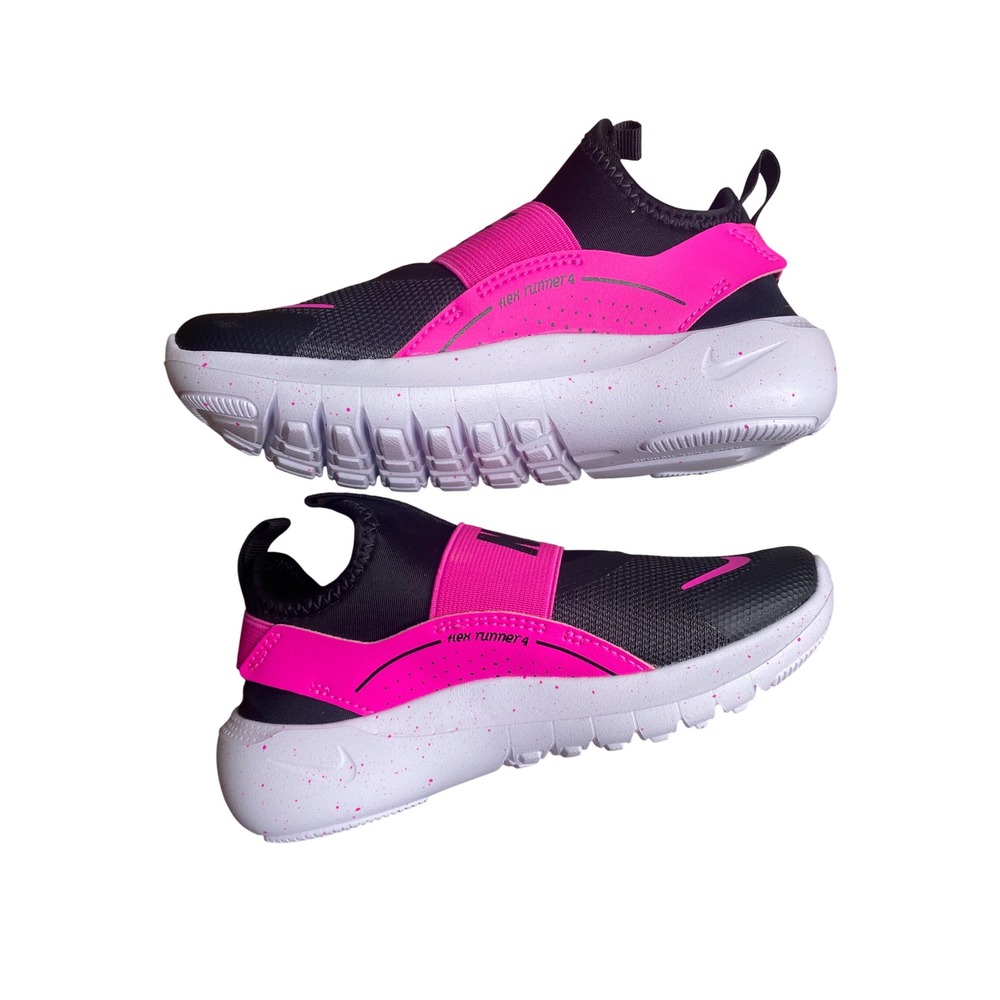 Nike Flex Runner 4 PS Laser Fuchsia Black Kids Slip On Sneakers IF2894-604 12C - Picture 4 of 7